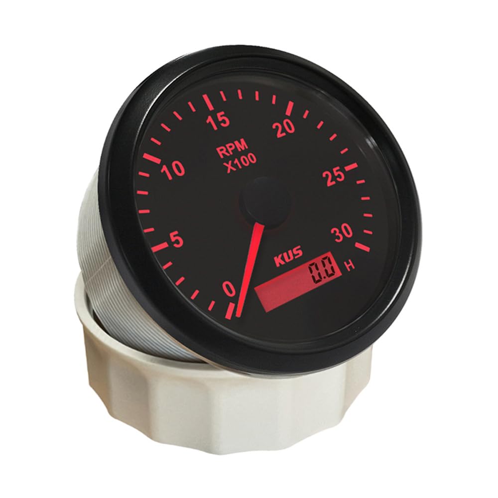 KUS 85MM Tachymètre Diesel 3000 RPM Compteur Jauge avec Compteur Horaire avec Rétroéclairage 12Volts 24V pour Bateau Tracteurs Pelle Chariot Élévateur