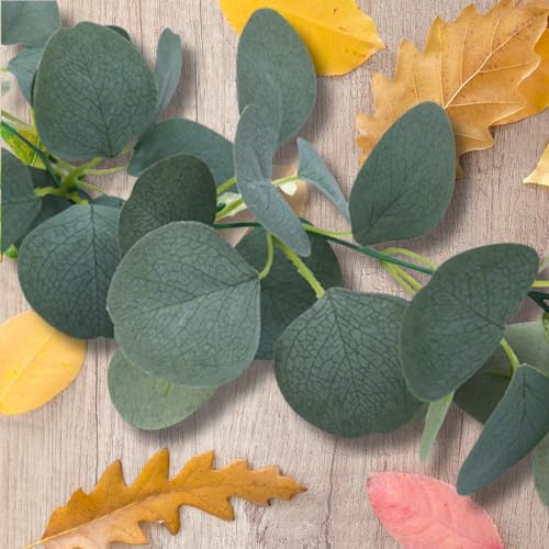 Image of Tdas Artificial Eucalyptus Garland Plant Leaves Hanging Flower Home Decor Faux Silk Leaf Silver Dollar Vines Handmade Greenery Wedding Backdrop Indoor Outdoor Arch Wall Decoration - 1 Pc (Green)