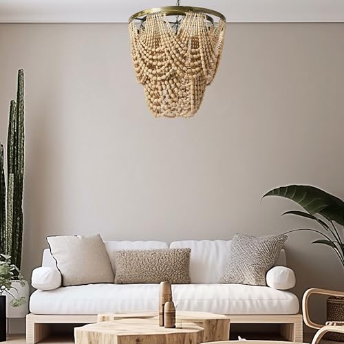 Creative Co-Op Metal Chandelier with Draped Wood Beads - Image 7