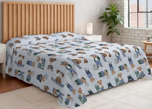 BIANCHERIAWEB Colcha de piqué para primavera y verano, 100 % algodón, diseño Teddy, individual, azul