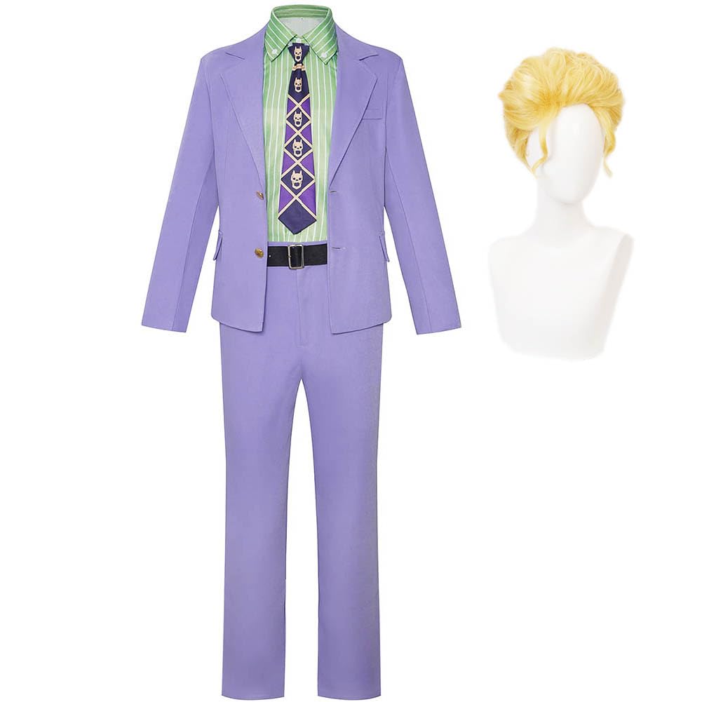 Zhongkaihua Anime JJBA Cosplay Costume Kira Yoshikage Uniform Suit Tie Wig