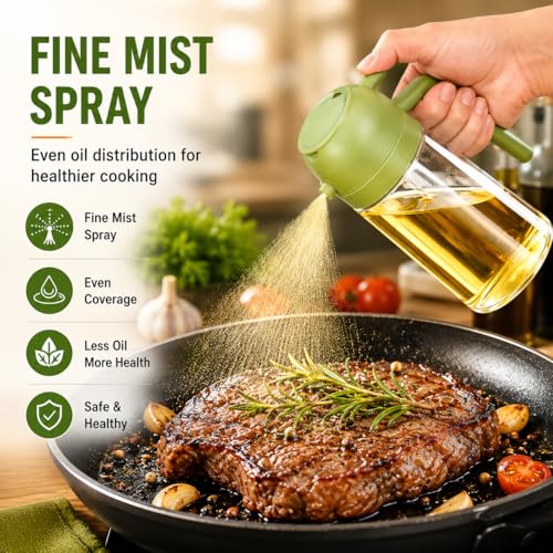 Image of 2-in-1 500ml Glass Oil Dispenser & Spray Bottle | Oil & Vinegar Sprayer for Cooking, Air Fryer, Salad & Kitchen Use | Leakproof, Refillable, Green (Green)