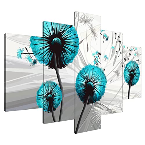 Estika Leinwand bilder - Pusteblume Türkis - 150x105 cm, 5 teilige kunstdruck - Wandbilder wohnzimmer, schlafzimmer, Moderne wanddeko, Bild auf leinwand - Abstrakt blumen bilder - 5031A_5H Estika Leinwand bilder - Pusteblume Türkis - 150x105 cm, 5 teilige kunstdruck - Wandbilder wohnzimmer, schlafzimmer, Moderne wanddeko, Bild auf leinwand - Abstrakt blumen bilder - 5031A_5H