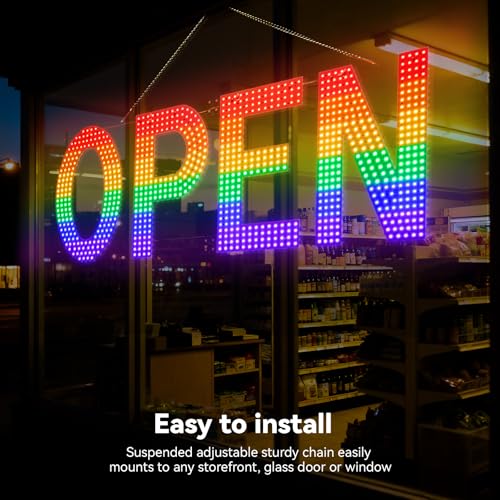 Image of LED Open Signs for Business,40 inchL x 14 inchW Large Open Sign LED with 3 Scene Modes, Ultra Bright Adjustable Light Up Bar Sign for Storefront Window Glass Door Shop Store Salon Cafes Restaurant (Rainbow Colors)