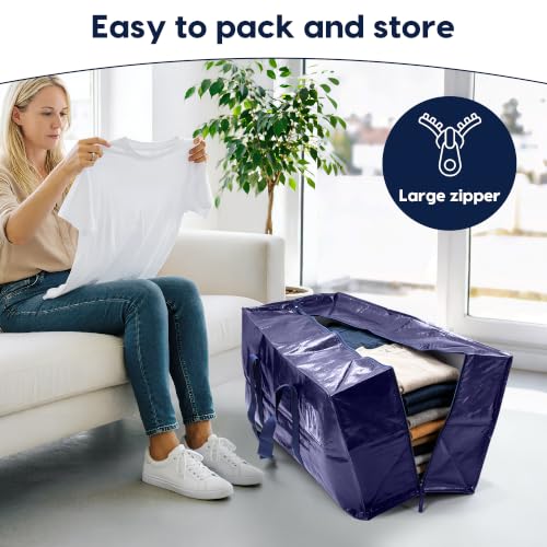 Image of 6 Pack Moving Bags Heavy Duty 210GSM with Full-Open Side Zipper, 93L 220lbs Waterproof Foldable Storage Totes for College Dorm Move-In, Moving Boxes Alternative & Home Organization, Blue
