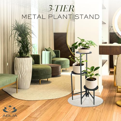 Image of ABJA 3 Tier Plant Stand for Living Room, Balcony, Adjustable /Rotatable Corner Tall Planter stand for Multiple Plants, Flower Pot Display Stand for home decor (Metal, Black)