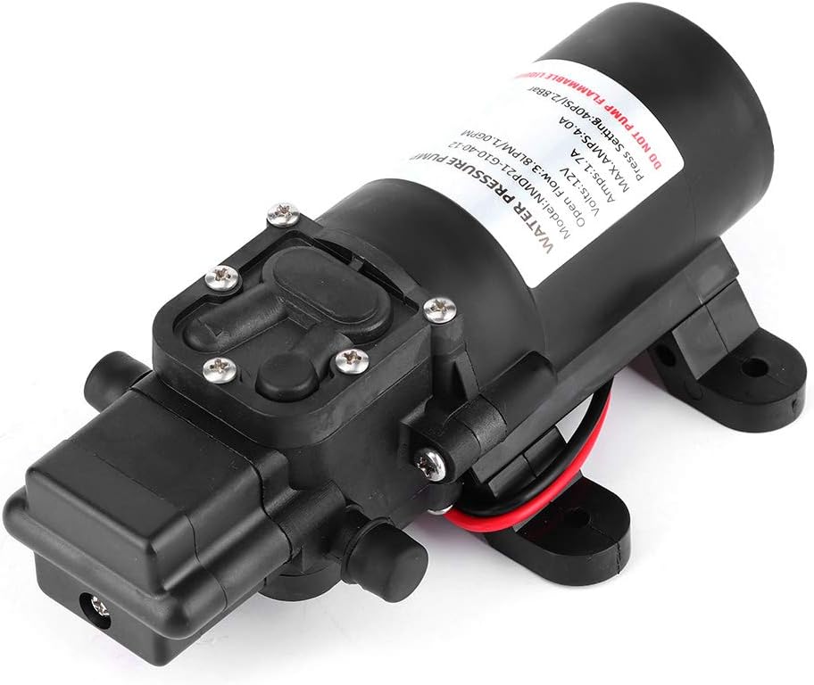 Akozon Diaphragm Pump 12V DC 1.0GPM 40PSI High Pressure Self Priming Sprayer Pump 3/8in Barb Port for Car RV