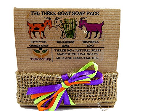 Goat Milk Soap Gift Set 3 All Natural Soaps in 1 Gift-able Box W/Ribbon and Bow Includes Lavender, Bamboo Charcoal, and Patchouli Oil Soaps (Single 3 Pack)