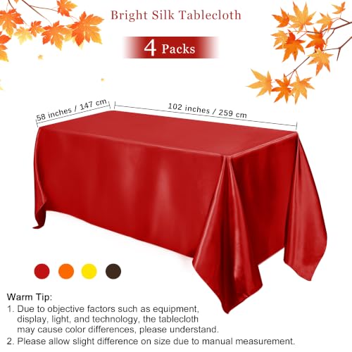 Image of TURSTIN 4 Pack Fall Themed Satin Tablecloth 102 x 58'' Overlay Table Cover