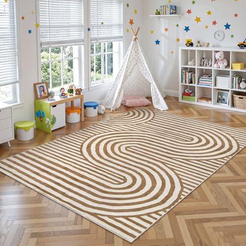 Lahome Khaki and Orange Abstract Area Rug 5x7 for Boys Playroom - image 3