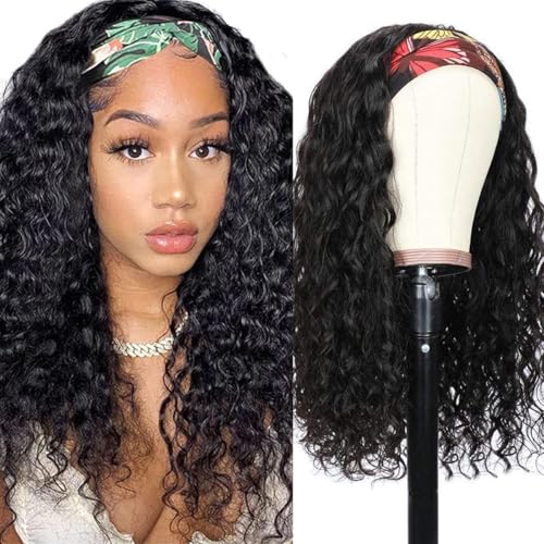 mmiQus 22 Inch Headband Wig Human Hair Water Wave Curly...