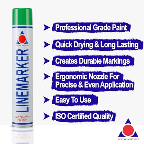 Image of Aerosol Solutions Line Marker Green 26 Oz [Pack of 6] Grass and Road Spray Paint, All Purpose Striping Paint | Perfect for Athletics, Landscaping & Pavements