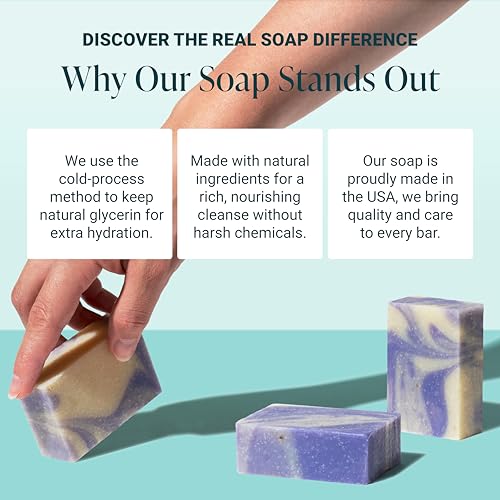Image of Handmade Natural Bath & Body Soap Bar, Vegan, All-Natural, Palm Oil Free, Made in USA with Shea Butter + Essential Oils, Lavender Oatmeal, 3 Bars