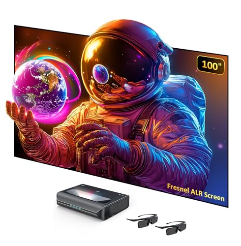 Image of NexiGo Aurora Pro MKII Bundle, 4K Tri-Color Laser UST Projector, Scene Adapt Engine with Dynamic Iris & Laser Dimming, Dolby Vision & Atoms, with 100" Fresnel Screen/DLP Link 3D Glasses (2 Pack)