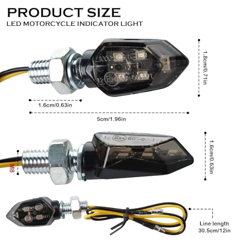 4 Stück Motorrad Blinker 12V LED Mit E Nummer, Mini 5 LED M8 E-Mark E24 Geprüft, IP65 Wasserdicht Blinkerlicht Universal Für Motorrad, Moped, Scooter, Fahrrad, Motocross, Quad