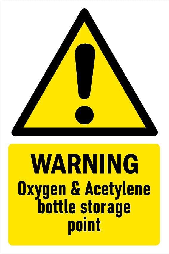 Warning, Oxygen & Acetylene bottle storage point, safety sign - 1mm flexible Plastic sign (200mm x 150mm)