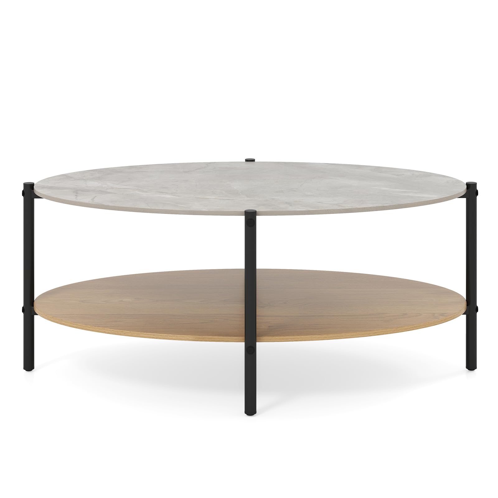 LIFEZEAL Couchtisch Marmor, Ovaler Wohnzimmertisch mit Marmorplatte, Moderner Kaffeetisch Sofatisch mit robustem Metallrahmen, 105 x 65 x 43 cm