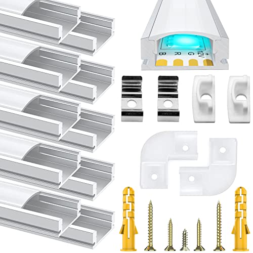 Profil en Aluminium, Chesbung 10 x 1Mètre Aluminium Profilé U-forme pour Bandes à LED, Compact Finition Professionnelle avec Blanc Laiteux Couvercle, Embouts, Clips de Montage en Métal