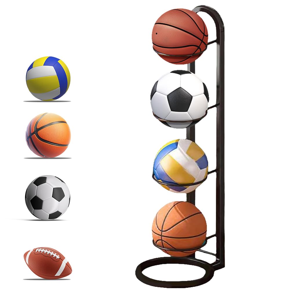 Soporte Vertical para Pelotas de Fútbol Baloncesto, Estante de Almacenamiento de 4 Niveles