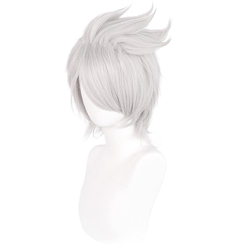Miniatura 2 de JoneTing Blanco plateado para cosplay+ gorra de pelucaPeluca de cosplay blanca plateada, peluca corta plateada para Halloween, pelucas de pelo