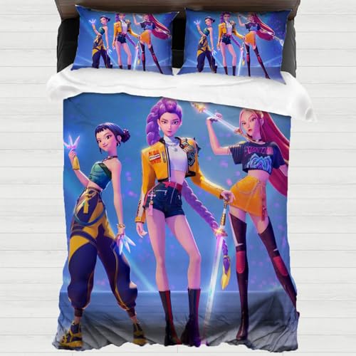 Huntrix Rumi - Ropa de cama infantil de 135 x 200 cm, decoración para dormitorio, funda nórdica y 2 fundas de almohada, de fácil cuidado, microfibra, regalo para hija (Rumi)