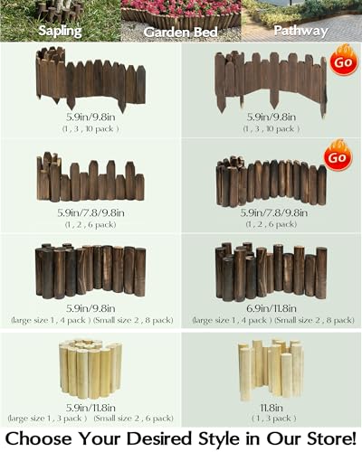 Wood Garden Edging, Wooden Fence Border Decorative Small Picket Panels for Flower Bed Barriers and Landscape Fencing (5.9\" H x 47\" L, 1 Pack)