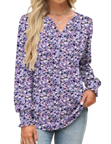 Rapbin Damen Top Langarm Elegant Bluse Locker V-Ausschnitt Basic...