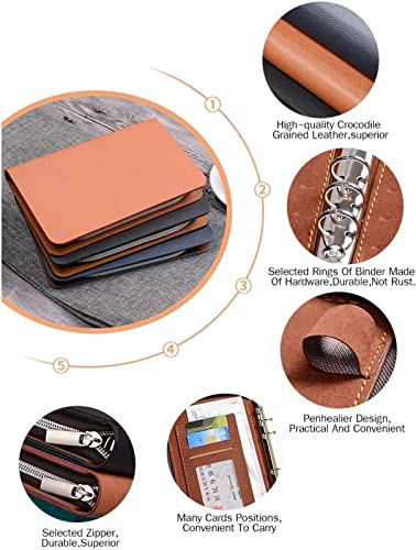 A5/A6 Pasta de caderno de couro de grão de crocodilo A5/A6 Pasta de caderno de negócios com zíper pa