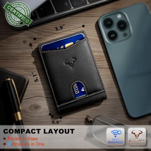 Image of BULLIANT Men Slim Leather Pocket Wallet Bill Holder 11Cards-Genuine Leather | RFID Blocking | Easy Access | Gift Boxed