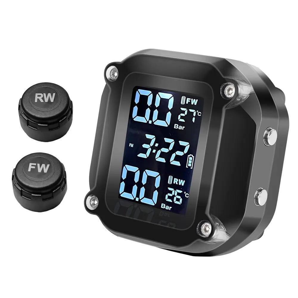 TPMS Motorrad Reifendruckkontrollsystem für Guzzi V85 TT 2019-2023 2024, Kabelloser Reifendrucksensor mit LCD-Anzeige Wasserdichter Reifendruck-Alarm