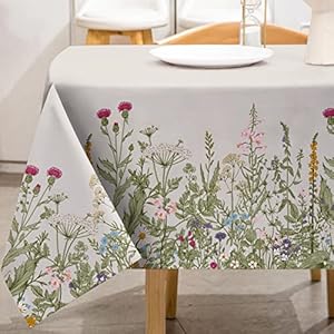 AnyDesign Vintage Wildflower Tablecloth 60 x 104 Inch Rectangle Retro Flower Plant Herb Table Cloth Washable Floral Table Cover for Seasonal Spring Sweet Home Kitchen Picnic Decoration Supplies