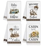 Picture of pinata Cabin Decor, Log Cabin Kitchen Towels Set of 4, Rustic Farmhouse Dishes Hand Towels for Home Kitchen Housewarming Gifts