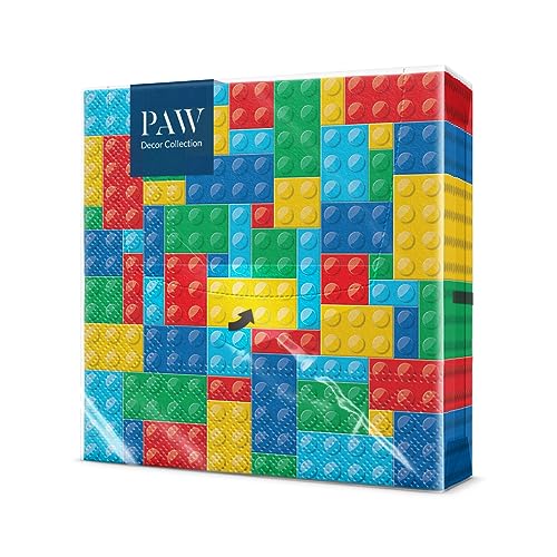 PAW - Serviette Papier 3 Plis (33 x 33 cm) I Lot de 20 I Serviettes de Table Idéales pour les Fêtes D'Enfants - Anniversaires, Réunions Entre Amis (Colorful...