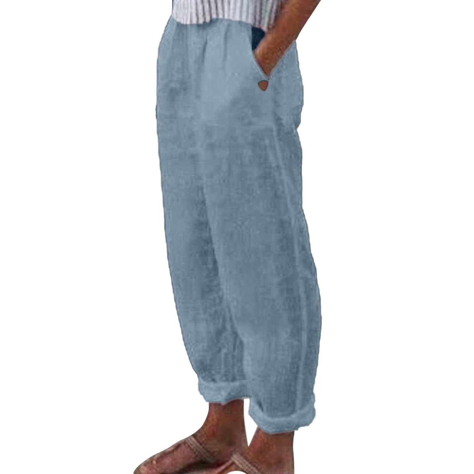 Plus Size Wide Leg Pants for Women 2X Solid Casual Baggy Elastic Waist Trouser Pant with Pocket Fashion