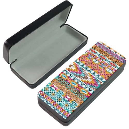 Image of DIY Diamond Painting Glasses Case, Boho Tribal Diamond Art Eyeglass Storage Box, Colorful Handmade 5D Diamond Art Kit for Adults, Travel Sunglasses Holder, Craft Gift Idea