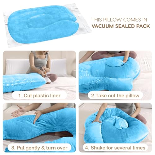 Image of G-Shaped Sleeping Pregnancy Pillow|Removable Velvet Covers|PregnoCare Fibres|Perfect Baby Shower Gift, Maternity,Nursing| Full Body Soft-Support Bump,Head, Back,Shoulder,Hips,Legs and Belly (Sky Blue)
