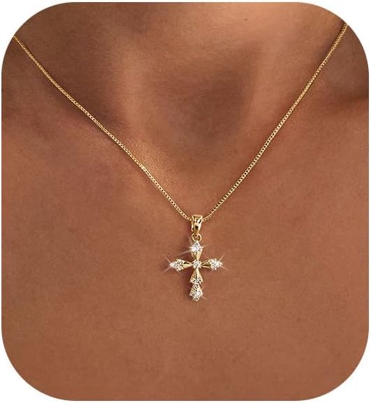 Cross Necklace for Women,14K Gold Plated Cross Pendant Necklace Jewelry
