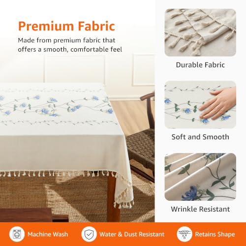 Image of Amazon Basics Tablecloth for Dining Table Cover, Microfiber Fabric Rectangle Tablecloth, 40x60 Inches 4 Seater (White Floral, 4 Seater)
