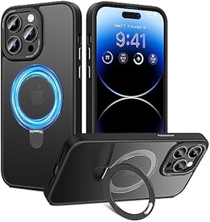 HWeggo for iPhone 14 Pro Max Case Magnetic,Compatible with MagSafe,Military Grade Drop Protection,Translucent Matte Back Non-slip Phone Cover with Invisible Stand for iPhone 14 Pro Max 6.7",Black