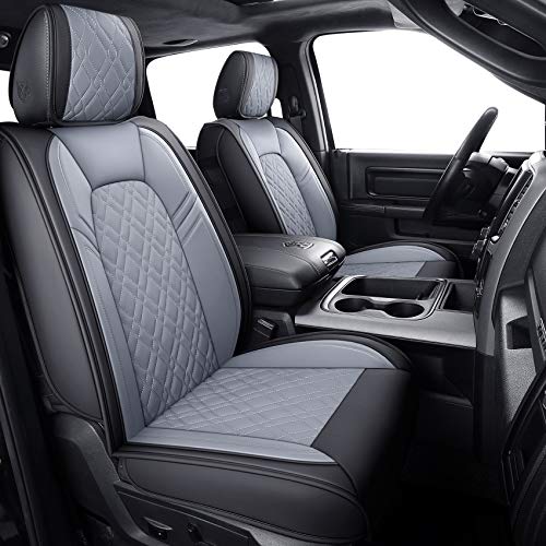 Image of Aierxuan Front Car Seat Covers for Dodge Ram Waterproof Leather(Black-Gray)