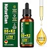 Vitamin D3 K2 Drops with MCT Oil - 1000 IU Vitamin D + 20mcg K2MK-7, 1.69 Fl Oz1700 Servings, Supports Bone, Immune, Heart & Teeth Health, Third-Party Tested, Vegan, Non-GMO, Gluten Free