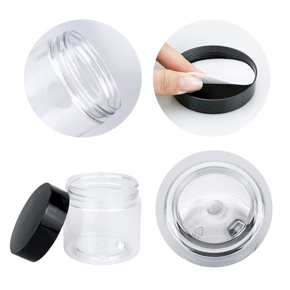 BiBiFly 60ml 30pcs Clear Plastic Round Jars with Black Lids, Leak-Proof Storage Jars Containers for DIY Crafts Kitchen Use - Image 2
