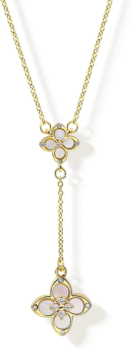 18K Gold Plated Clover Pendant Necklace Dainty Y Necklace for Women