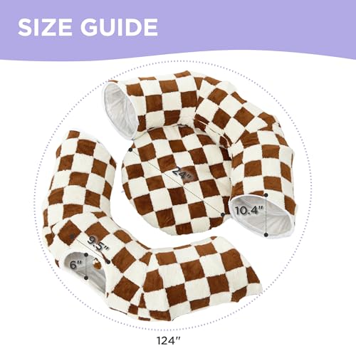 Image of Lesure Large Cat Tunnel Bed - Cute Donut Bed for Indoor Cats with Washable Circle Cushion, Round Pet Peekaboo Cave Toy for Multi Kitten /Puppy /Rabbit, Large Brown Checks