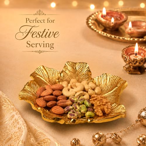 Image of MARKET 99 Glossy Golden Aluminium Decorative Dish (Set of 1) | Embossed Accent Platter for Dining Table, Living Room & Center Table | Designer Tray for Festive Gifting, Home Decor & Stylish Display