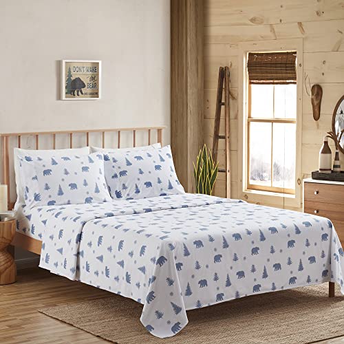 Flannel Sheets Warm and Cozy Deep Pocket Breathable All Season Bedding Set with Fitted, Flat and Pillowcases, Full, Winter Bears