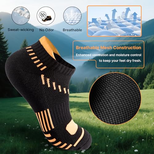 6 Pairs Mens Running Socks Breathable Mesh-hole Cushioned Socks for Men Size 10-13 13-153