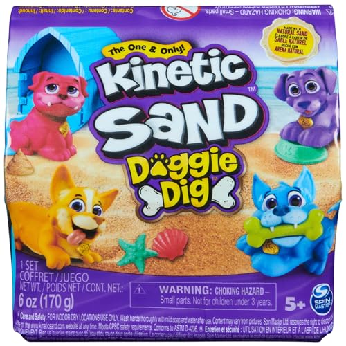 Kinetic Sand Hunde Häuschen - mit 170 g magischem Strandsand, 1 Hundefigur und Accessoires für kreativen Indoor-Sandspielspaß, für Kinder ab 3 Jahren