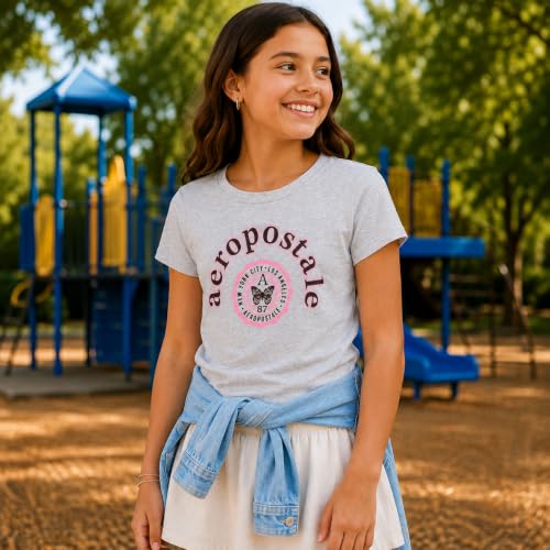 Image of Girls T-Shirts, Soft Cotton Blend Short Sleeve Crewneck Logo Tee (7-16) | Breathable Everyday Feel, Fun Graphic Personality, Pairs with Jeans, Skirts & Leggings for School, Play & Weekends