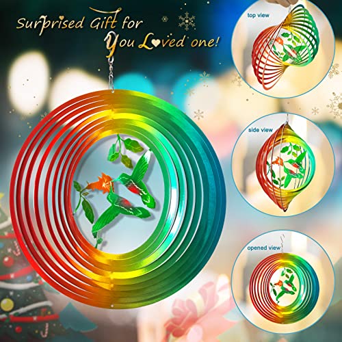 Fonmy Wind Spinner Outdoor Metal 3D Hanging Garden Decoration For Indoor Outdoor Rainbow Color Hummingbird Metal Wind Spinners-12Inch #TOP3